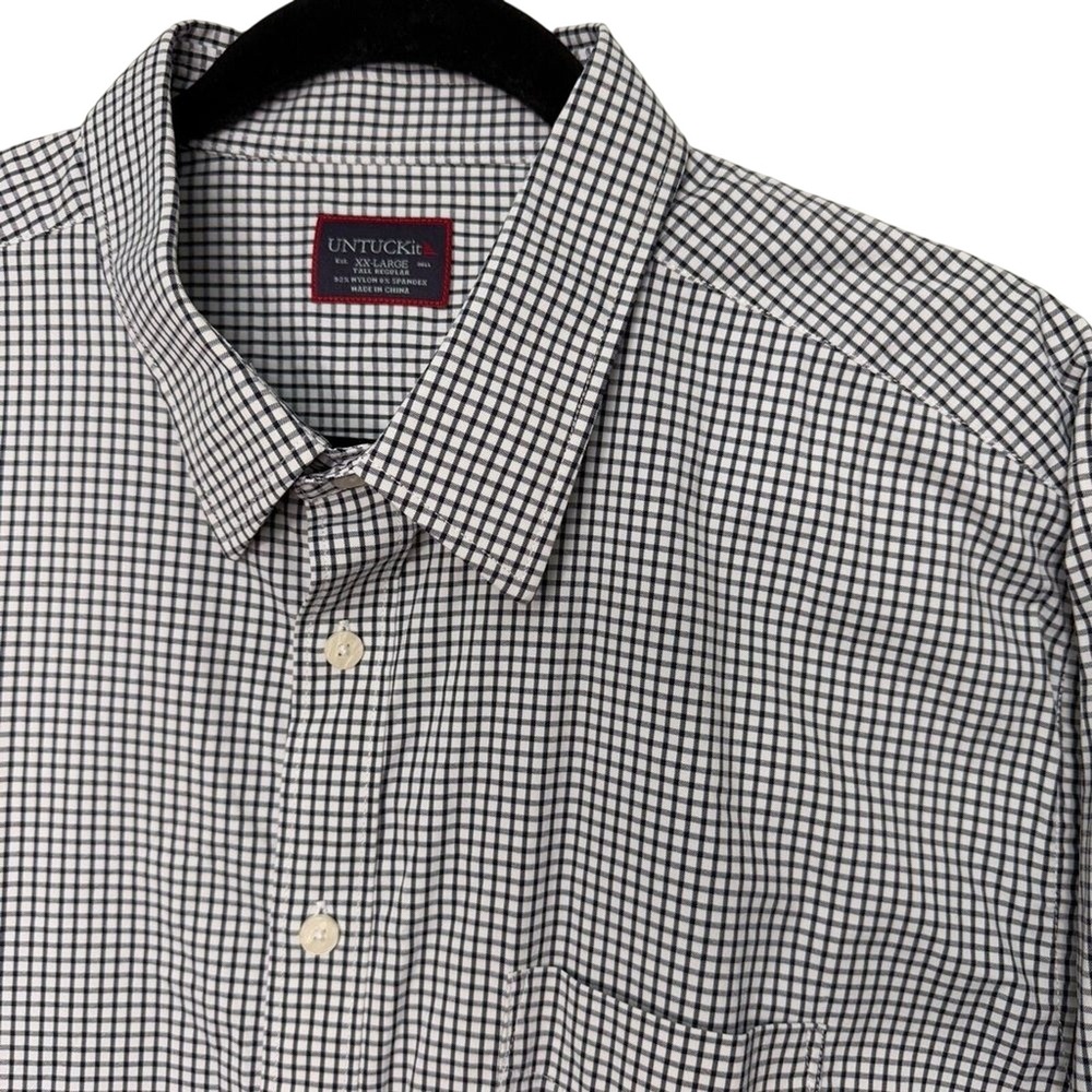 UNTUCKit Wagner Tall Mens XXL Tall Regular Black Gingham Performance Shirt UT-14